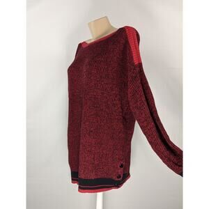 Karen Scott Sweater Marled‎ Wide Boat Neck Red Black XL Knit Office Long Sleeve